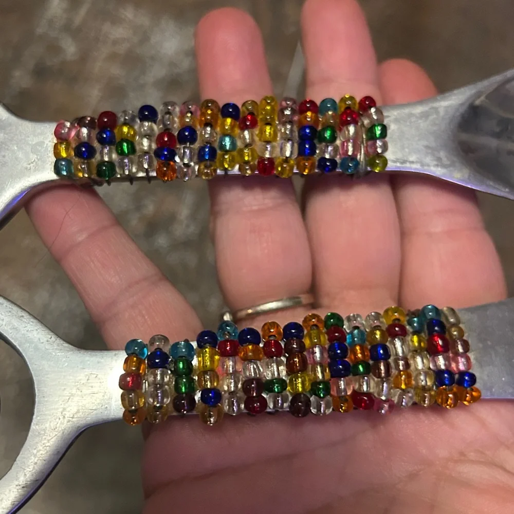 Decorative Beaded MCM Polished Aluminum Salad Fork ‎ Spoon Round End Handle 9”